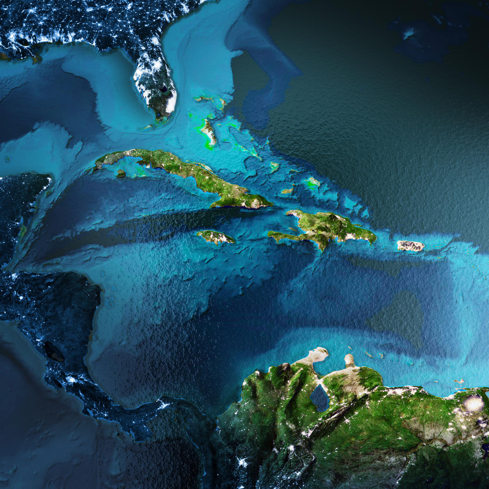 Satellite view of Florida and the Caribbean
